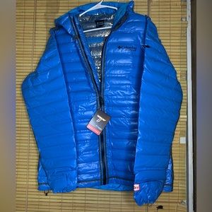 NWT Columbia Titanium OutDry Extreme Gold OmniHeat Down Puffer- MEDIUM- BLUE